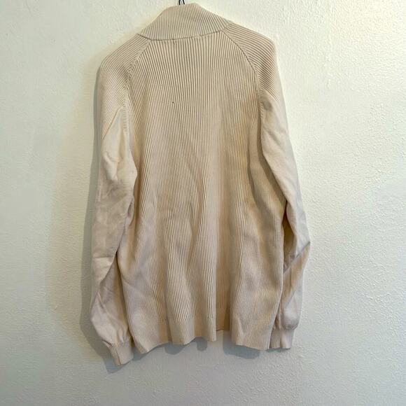 INC Cream With Gray Collar Lining Long Sleeve 1/4 Zip Rib Knit Sweater Size XL - Picture 3 of 5